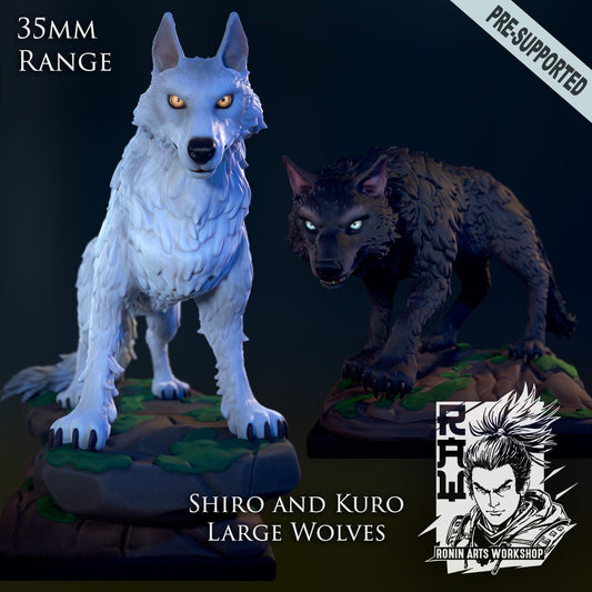 Shiro & Kuro (Companion Wolves) | Ronin Arts Workshop | UNPAINTED Miniature in Resin