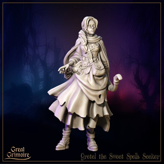 Gretel, the Sweet Spells Seeker | Great Grimoire | UNPAINTED Miniature in Resin