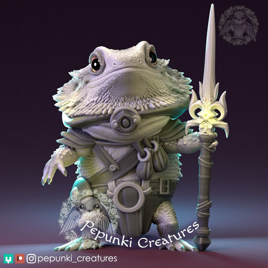 Bearded Dragon Lizard Warrior | Pepunki Creatures | UNPAINTED Miniature in Resin