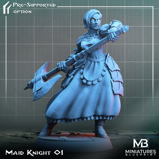 Axe-wielding woman wearing a maid's apron. Resin miniature by Miniatures Blueprint.
