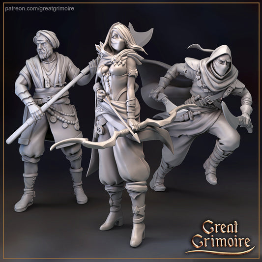 Desert Mercenary Band + Leader | Halls of the Secret Sand Library | Great Grimoire | UNPAINTED Miniature in Resin