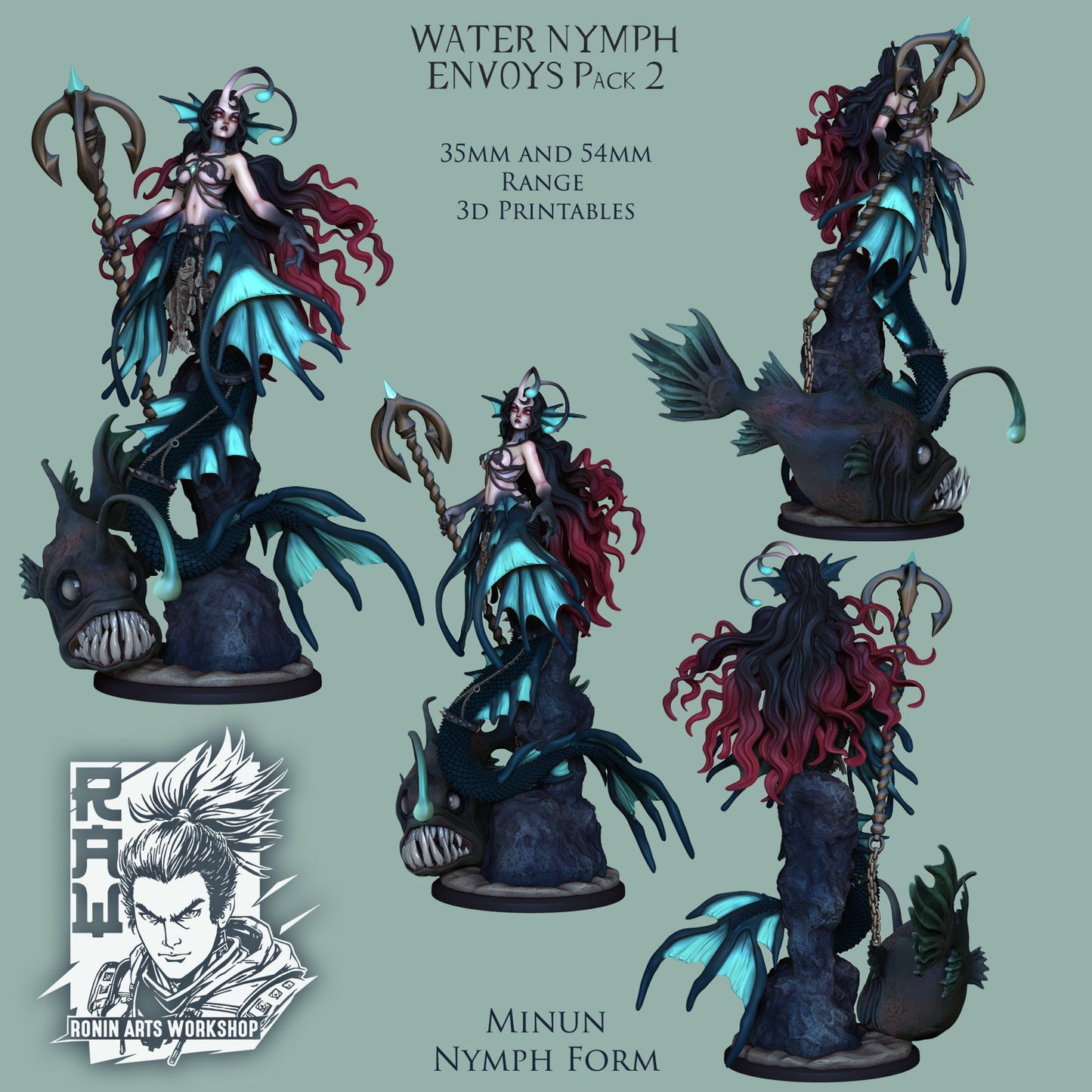 Minun the Scholar (Dual-form Mini) | Mermaid | Ronin Arts Workshop | UNPAINTED Miniature in Resin