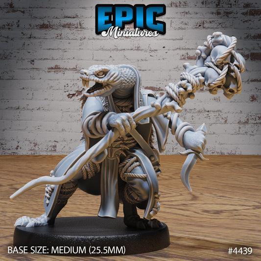 Serpent Folk Shaman | Snake Soldier | Sand Dune Reptile | Desert Monster Encounter | Epic Miniatures | UNPAINTED Miniature in Resin