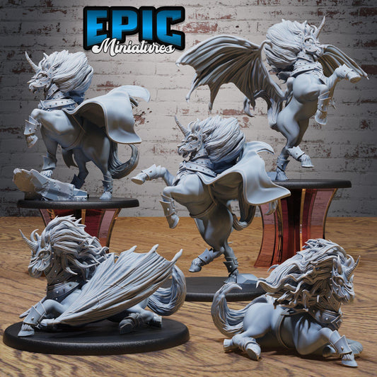 Dark Unicorn Set | Horned Fable Monster | Rainbow Horse | Underdark Encounter | Epic Miniatures | UNPAINTED Miniature in Resin