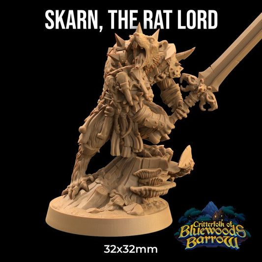 Skarn, The Rat Lord | The Critterfolk of Bluewoods Barrows | Dragon Trappers Lodge | UNPAINTED Miniature in Resin