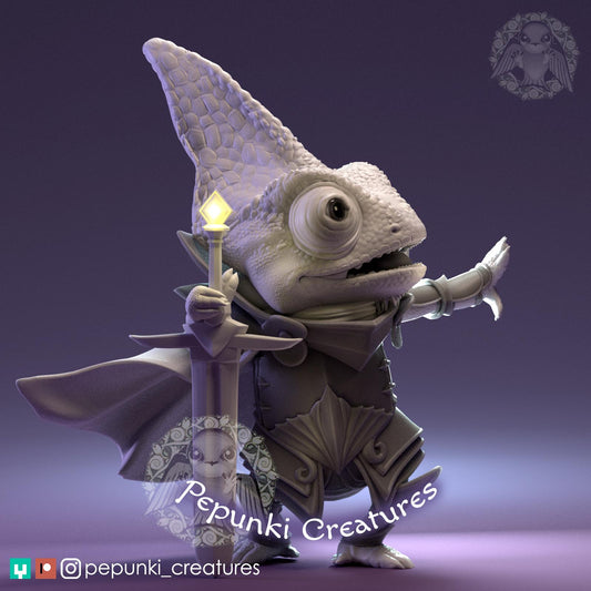 Chameleon Knight | Pepunki Creatures | UNPAINTED Miniature in Resin