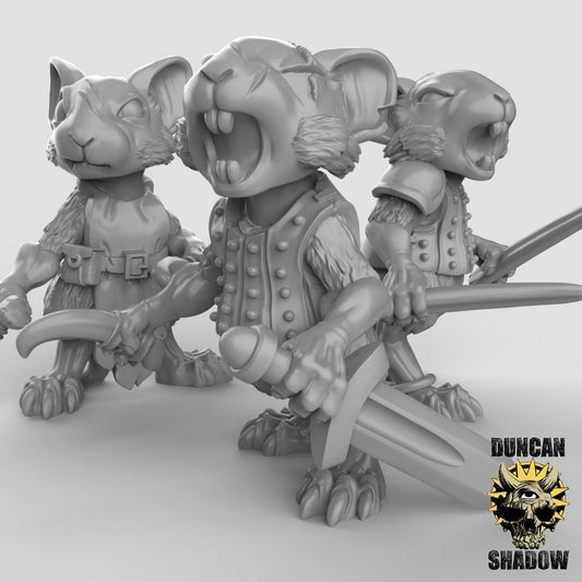 Mousle Rangers with Daggers (Set of 3)| Duncan Shadow | UNPAINTED Miniature in Resin