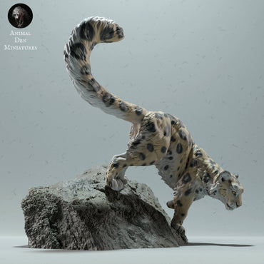 Snow Leopard on a Boulder | Animal Den Miniatures | UNPAINTED Miniature in Resin