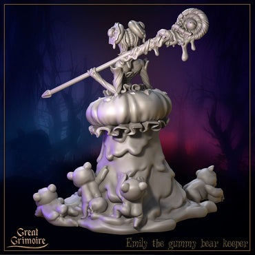 Emily, the Gummy Bear Keeper | Great Grimoire | UNPAINTED Miniature in Resin