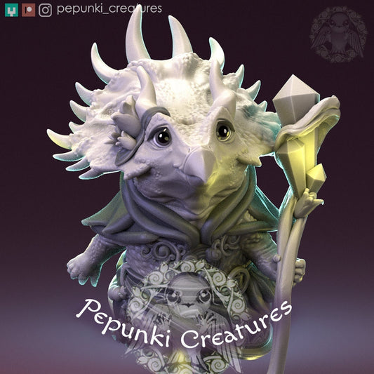 Triceratops Sorceress Lady | Pepunki Creatures | UNPAINTED Miniature in Resin
