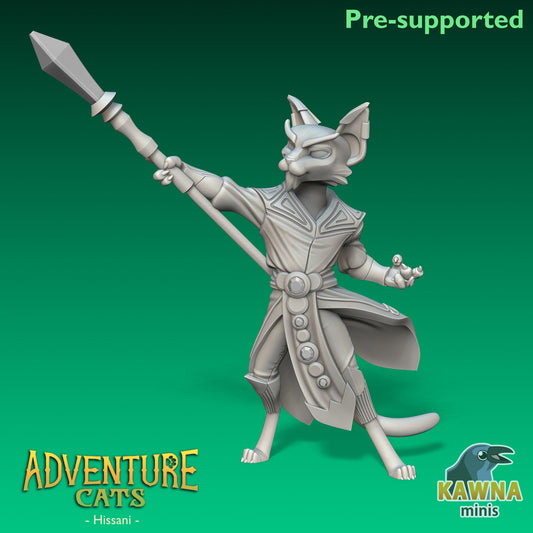 Hissani Sorcerer Cat - Male | Kawna | Adventure Cats | UNPAINTED Miniature in Resin