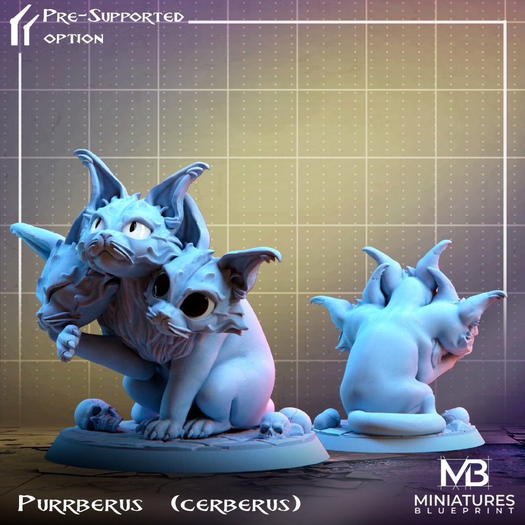 Purrberus (Cerberus Cat) | Greek Gods | Miniatures Blueprint | UNPAINTED Miniature in Resin