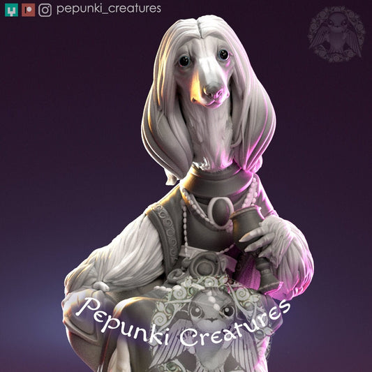 Afghan Hound Noble Lady | Pepunki Creatures | UNPAINTED Miniature in Resin