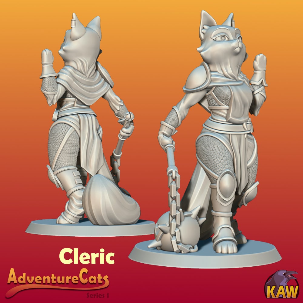Adventure Cat - Cleric | Kawna | Adventure Cats | UNPAINTED Miniature in Resin