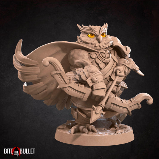 Owlfolk ranger (anthropomorphic owl) resin miniature by Bite the Bullet.