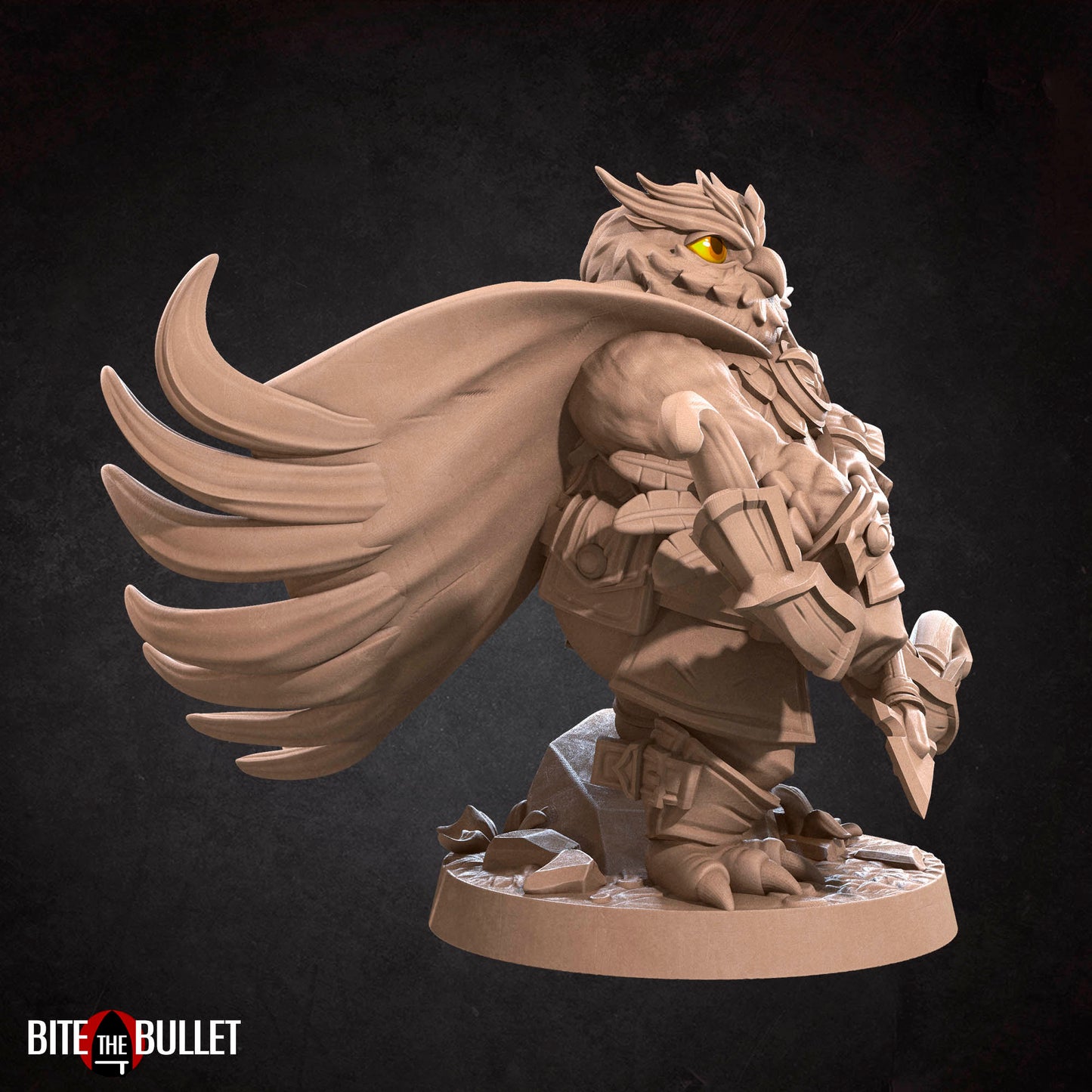 Owlfolk ranger (anthropomorphic owl) resin miniature by Bite the Bullet.