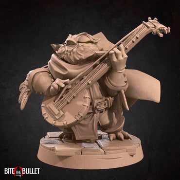 Owlfolk bard (anthropomorphic owl) resin miniature by Bite the Bullet.