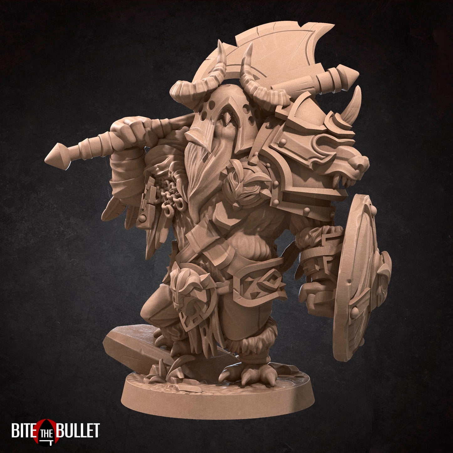 Owlfolk barbarian (anthropomorphic owl) resin miniature by Bite the Bullet.