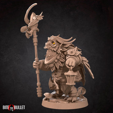 Owlfolk druid (anthropomorphic owl) resin miniature by Bite the Bullet.