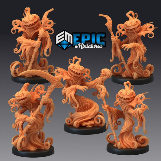 Resin miniatures by Epic Miniatures. Five pumpkin-headed reaper options.