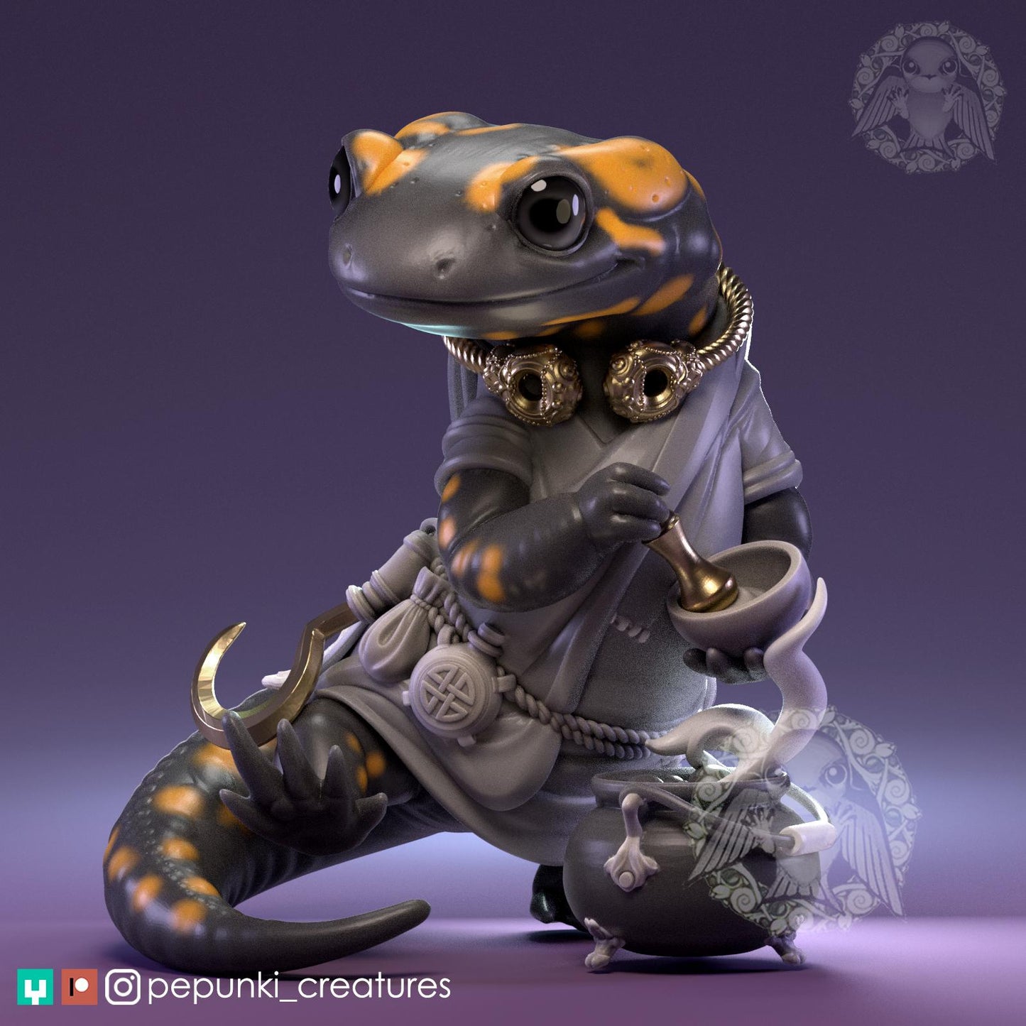 Salamander Celtic Druid | Pepunki Creatures | UNPAINTED Miniature in Resin