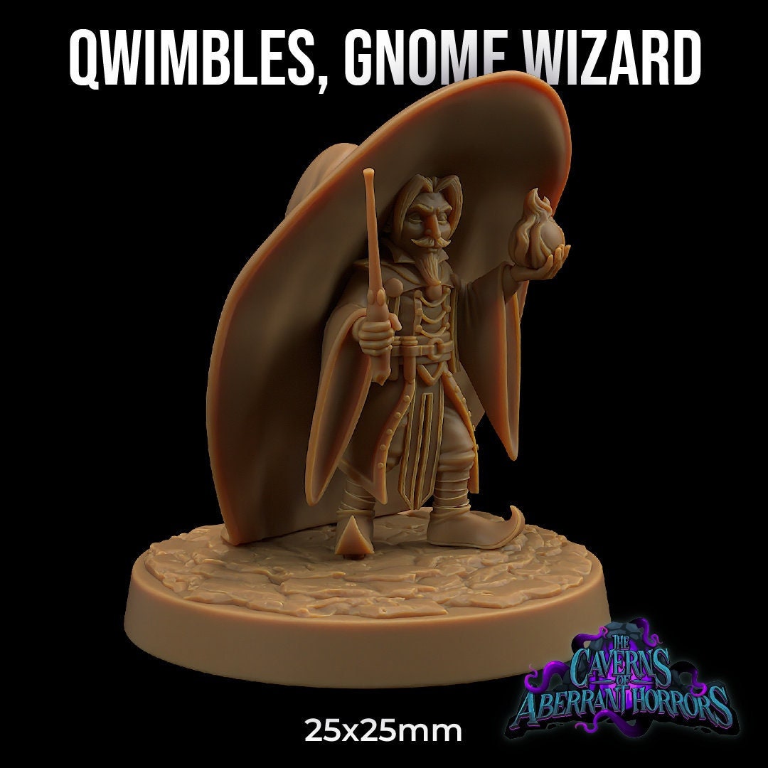 Qwimbles, Gnome Wizard | The Caverns of Aberrant Horror | Dragon Trappers Lodge | UNPAINTED Miniature in Resin