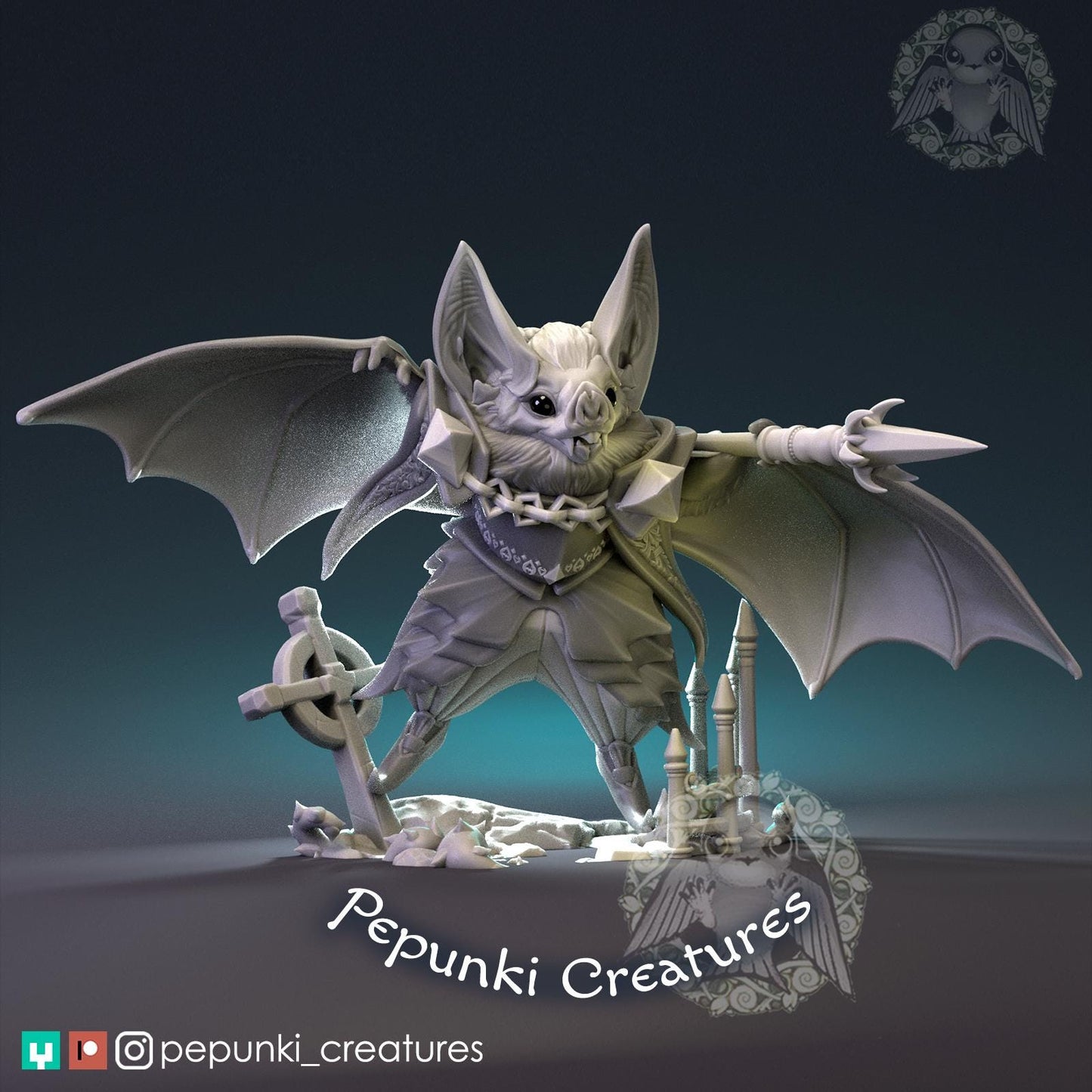 Vampire Bat Warrior | Pepunki Creatures | UNPAINTED Miniature in Resin