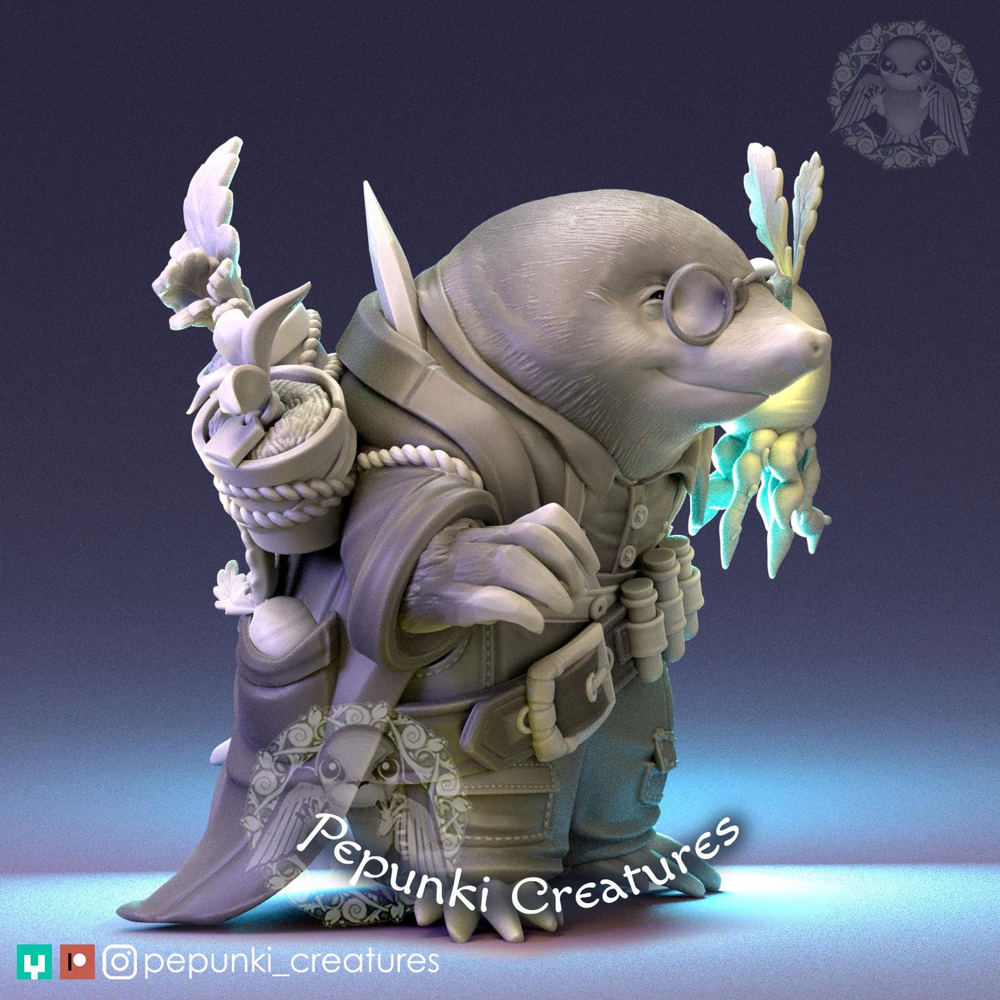 Mole Scientist Farmer | Pepunki Creatures | UNPAINTED Miniature in Resin
