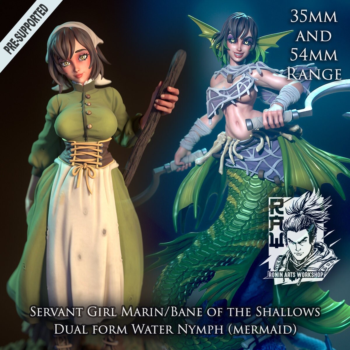 Marin, Shapeshifting Mermaid Infiltrator | Ronin Arts Workshop | UNPAINTED Miniature in Resin