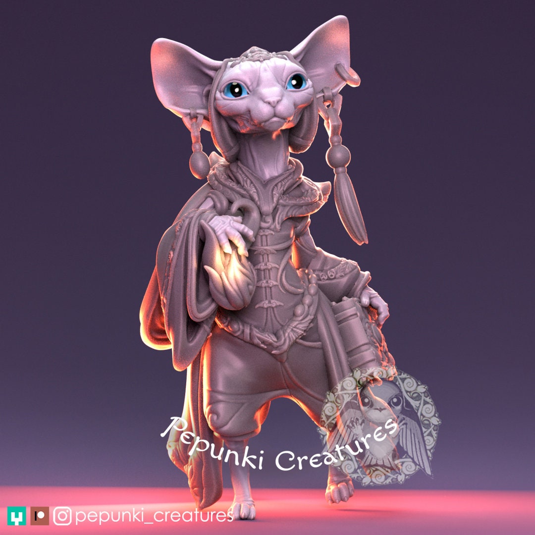 Sphynx Cat Mage | Pepunki Creatures | UNPAINTED Miniature in Resin