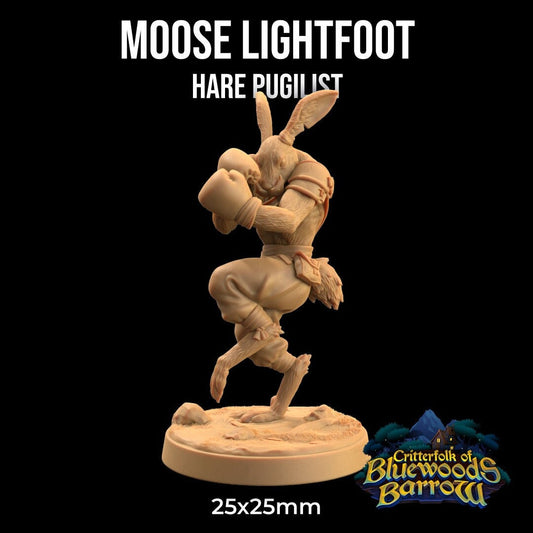 Moose Lightfoot, Hare Pugilist | The Critterfolk of Bluewoods Barrows | Dragon Trappers Lodge | UNPAINTED Miniature in Resin