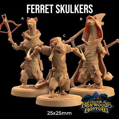 Ferret Skulkers (3 versions) | The Critterfolk of Bluewoods Barrows | Dragon Trappers Lodge | UNPAINTED Miniature in Resin