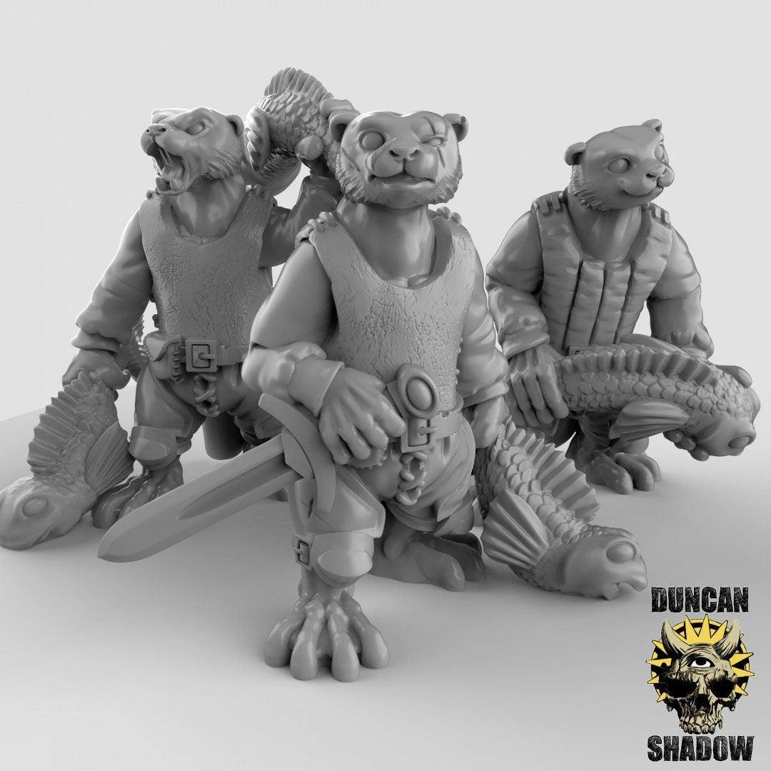 Band of Otters with Fish Clubs (Set of 3) - Duncan Shadow