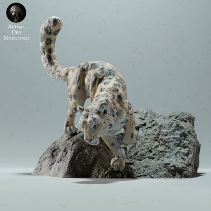 Snow Leopard on a Boulder | Animal Den Miniatures | UNPAINTED Miniature in Resin