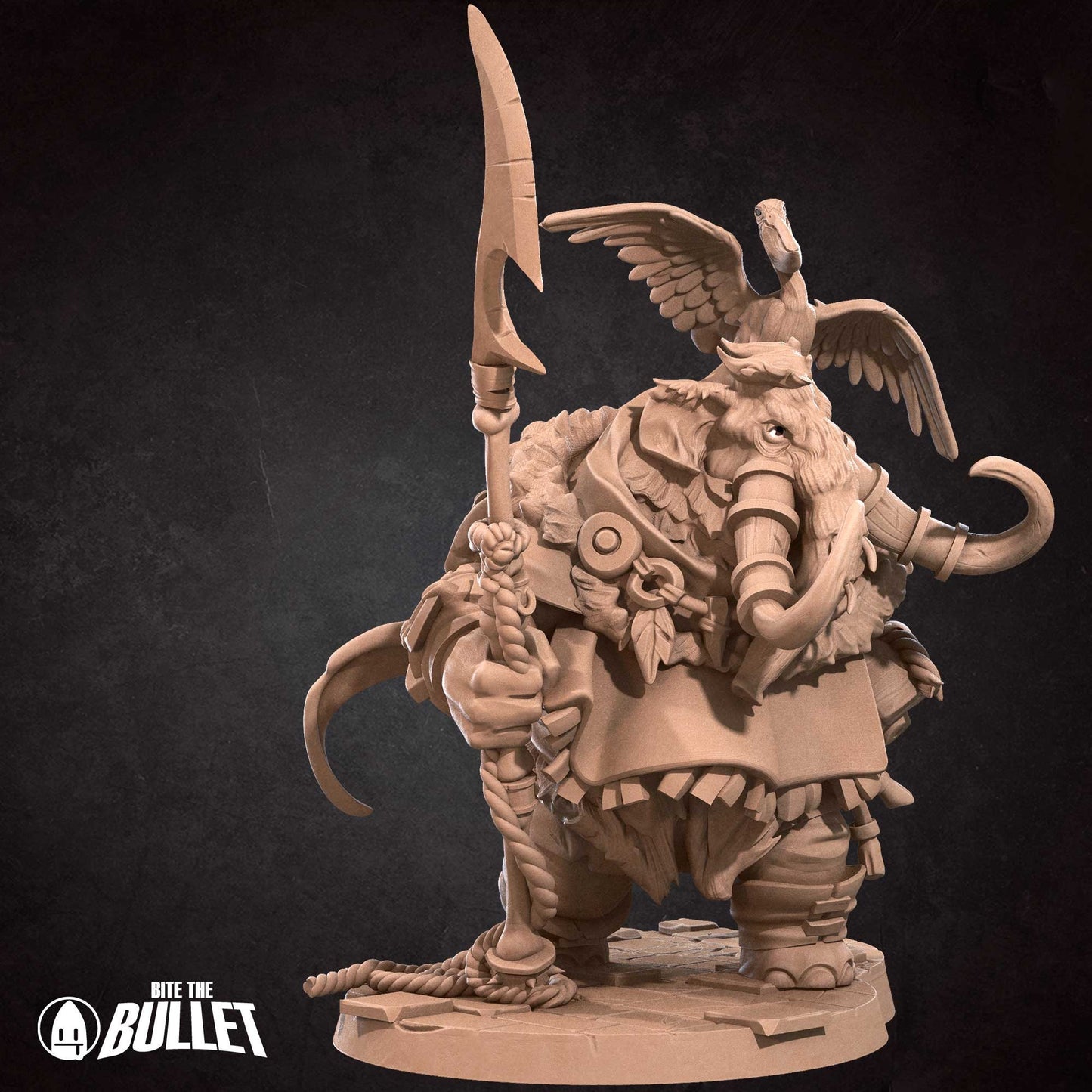 Odron, the Loxodon Hunter + Pelican (2 versions) | Bite the Bullet | UNPAINTED Miniature in Resin