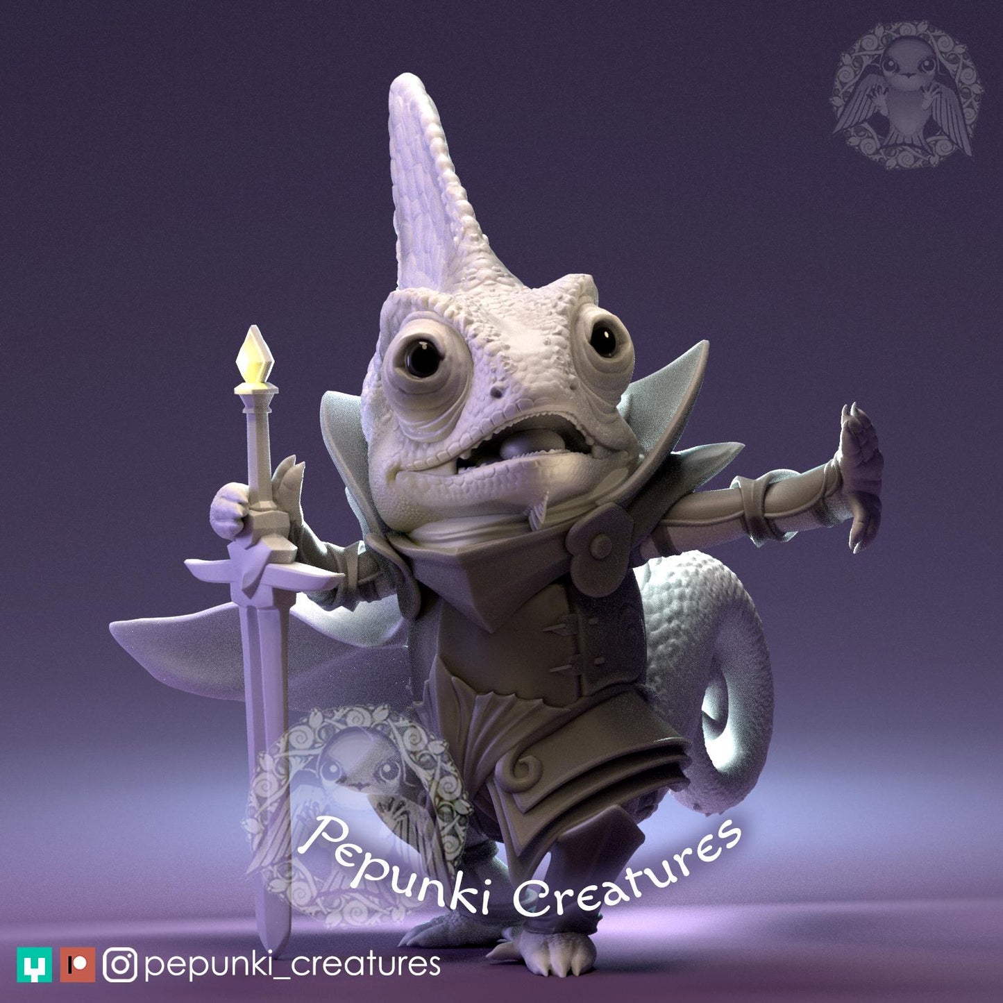 Chameleon Knight | Pepunki Creatures | UNPAINTED Miniature in Resin