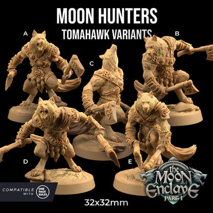 Moon Hunters (5 versions + weapon variants) | The Moon Enclave | Dragon Trappers Lodge | UNPAINTED Miniature in Resin
