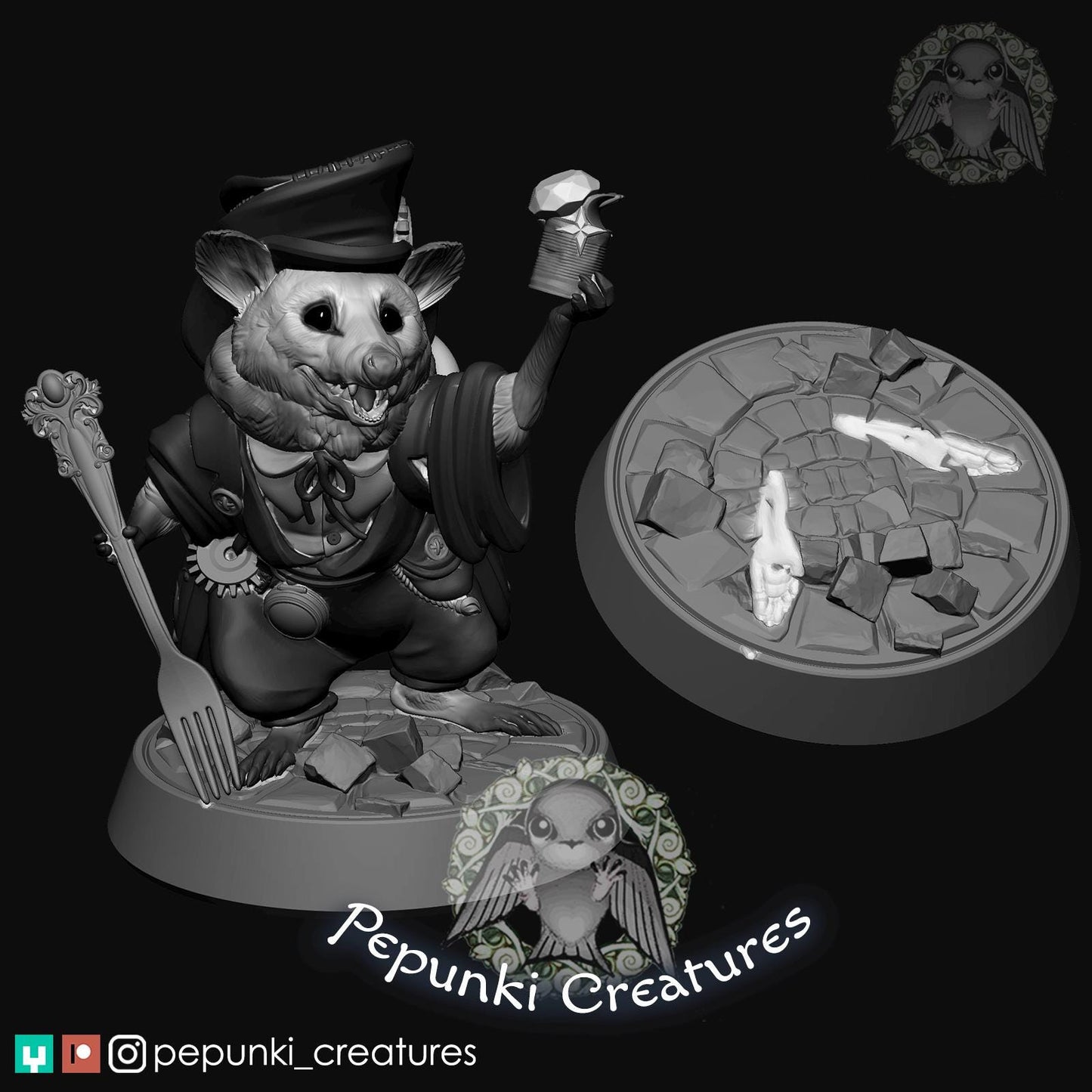 Opossum Metal/tin Collector | Pepunki Creatures | UNPAINTED Miniature in Resin
