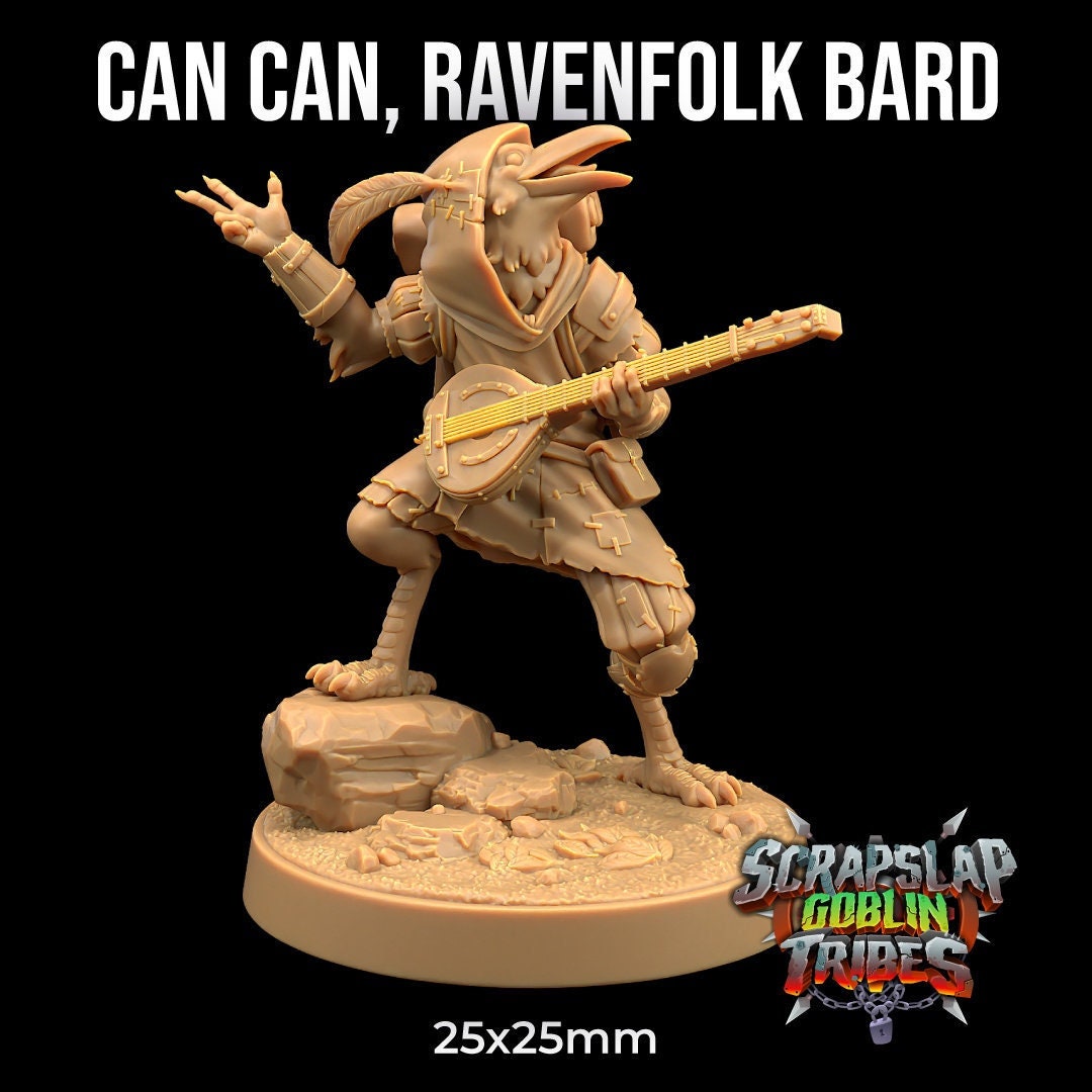 Can Can, Ravenfolk Bard | Scrap Slap Goblin Tribes | Dragon Trappers Lodge | UNPAINTED Miniature in Resin