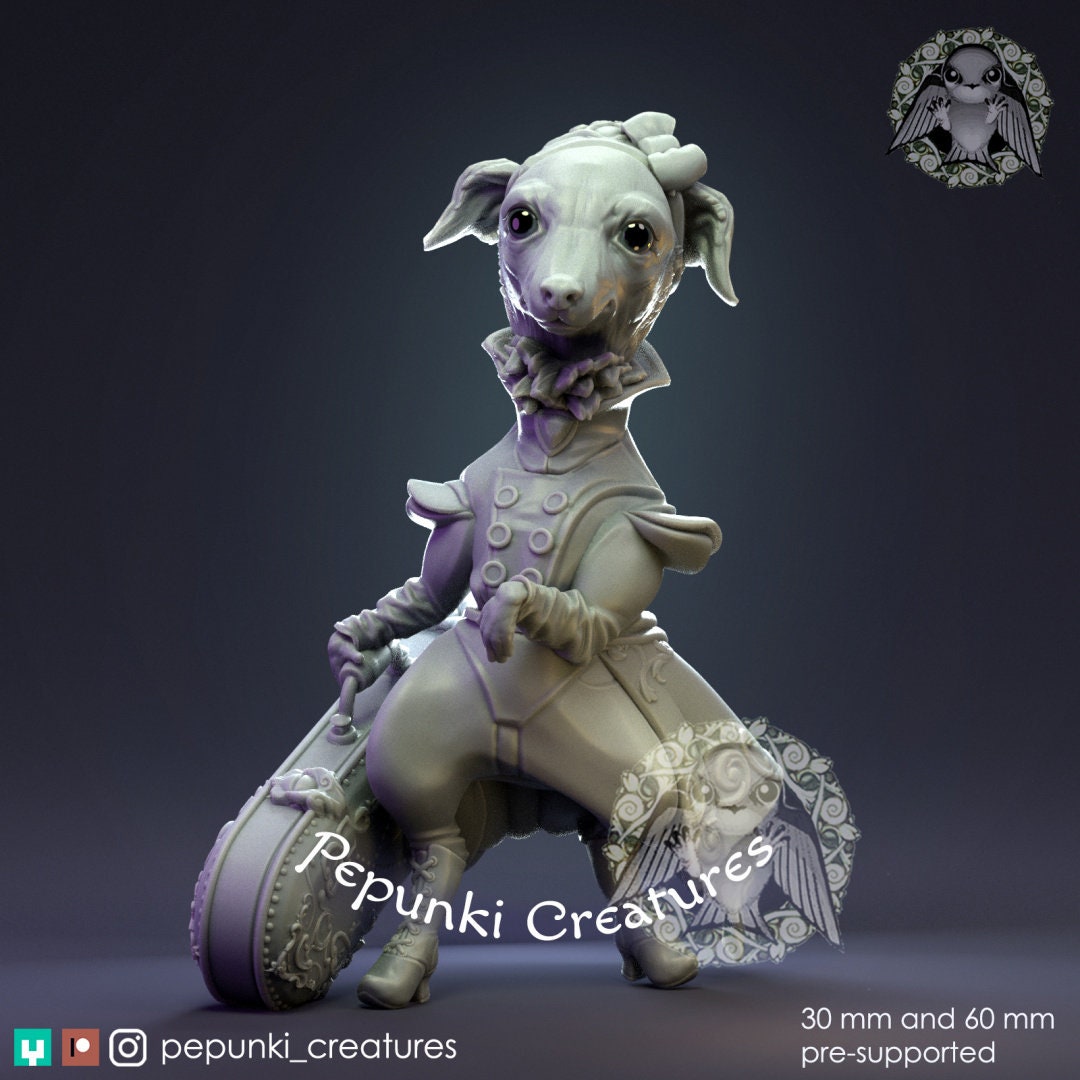 Italian Greyhound Lady | Pepunki Creatures | UNPAINTED Miniature in Resin