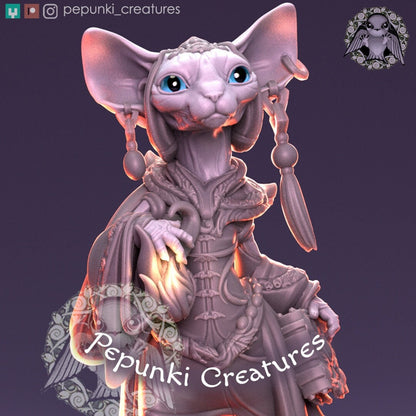 Sphynx Cat Mage | Pepunki Creatures | UNPAINTED Miniature in Resin
