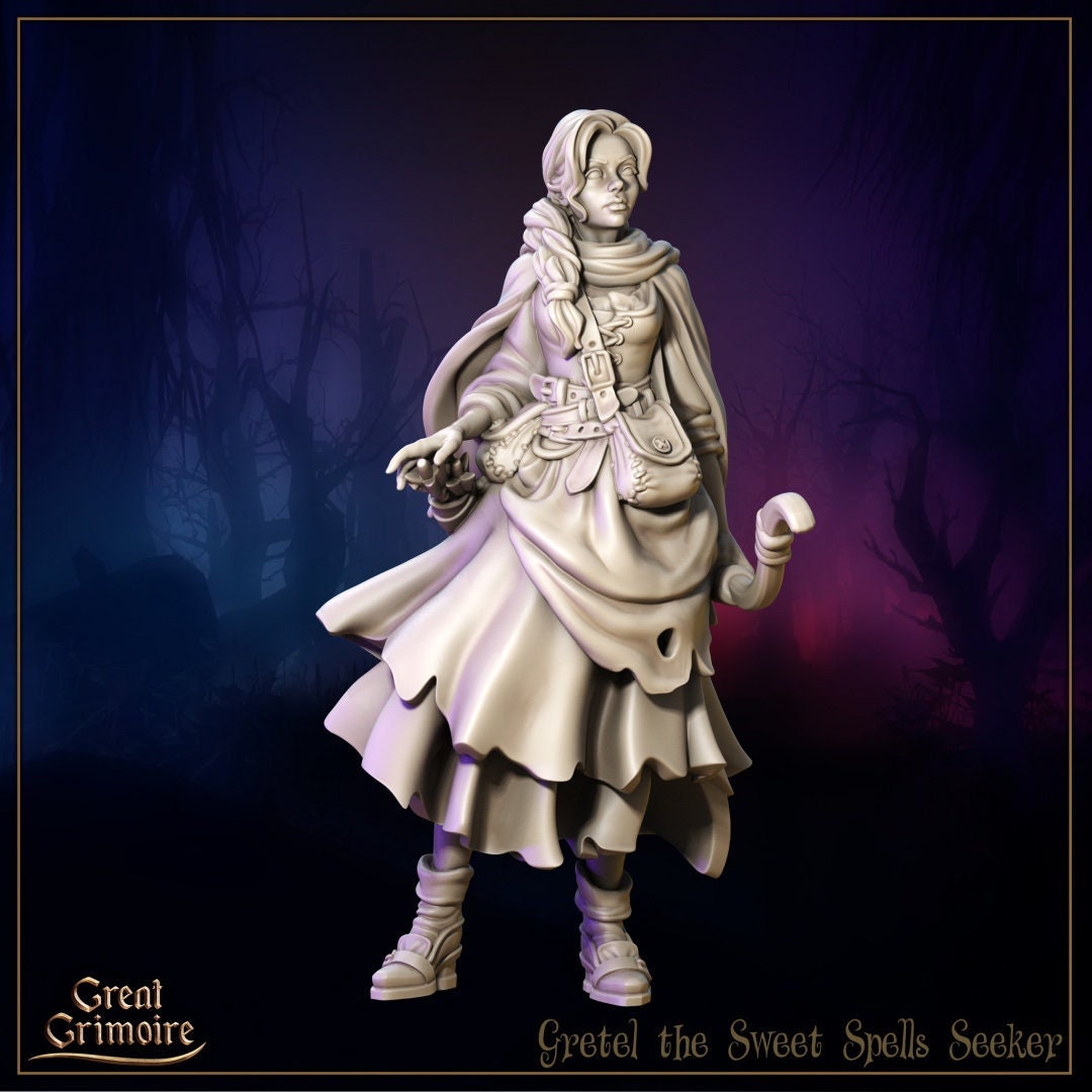 Gretel, the Sweet Spells Seeker | Great Grimoire | UNPAINTED Miniature in Resin