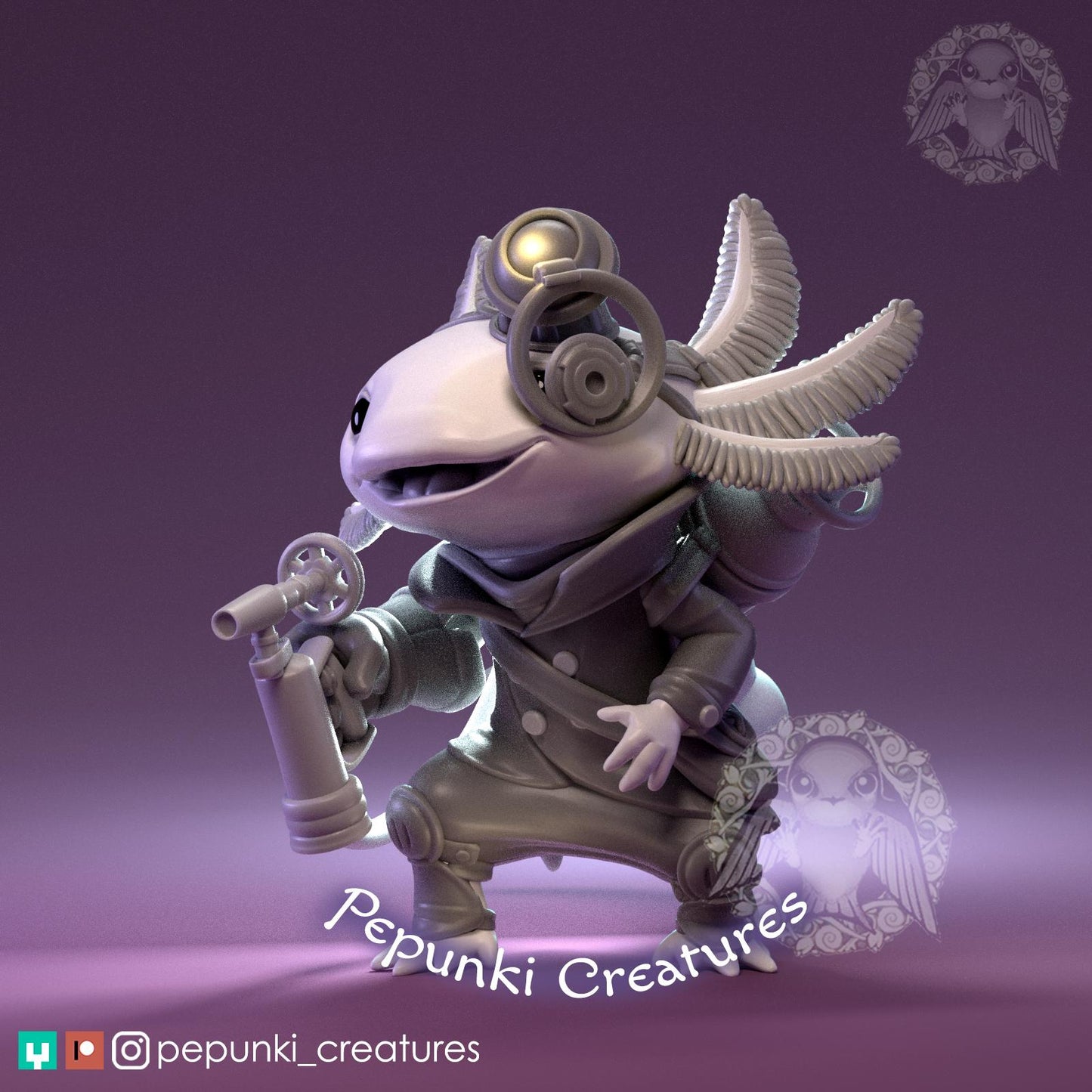 Steampunk Axolotl | Pepunki Creatures | UNPAINTED Miniature in Resin