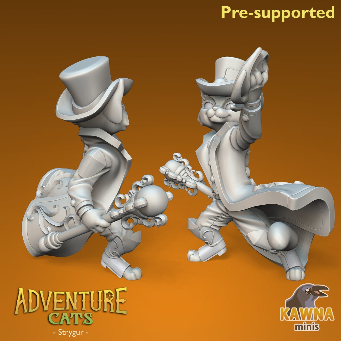 Strygur Sorcerer Cat - Male | Kawna | Adventure Cats | UNPAINTED Miniature in Resin
