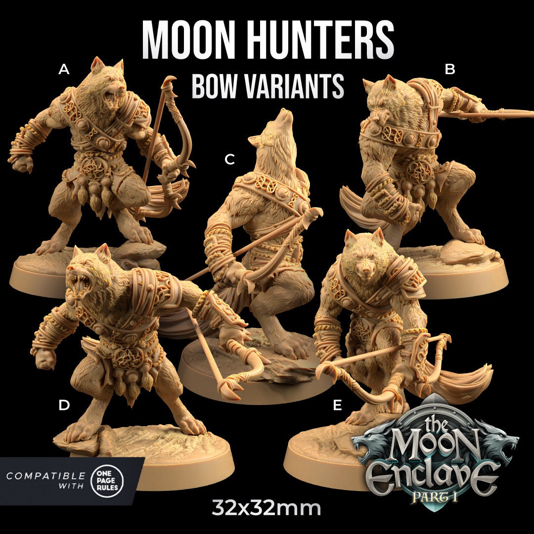 Moon Hunters (5 versions + weapon variants) | The Moon Enclave | Dragon Trappers Lodge | UNPAINTED Miniature in Resin