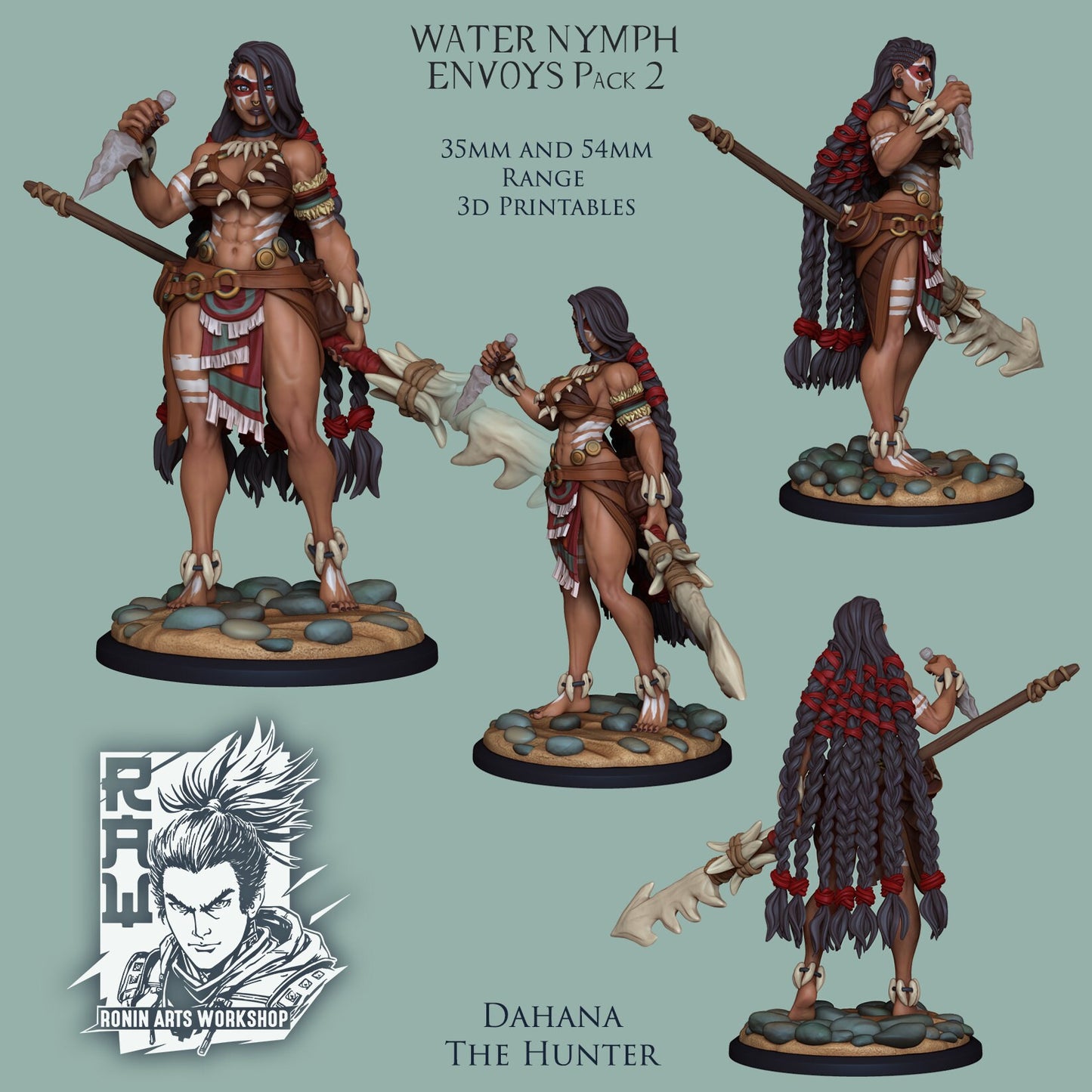 Dahana the Hunter (Dual-form Mini) | Mermaid | Ronin Arts Workshop | UNPAINTED Miniature in Resin