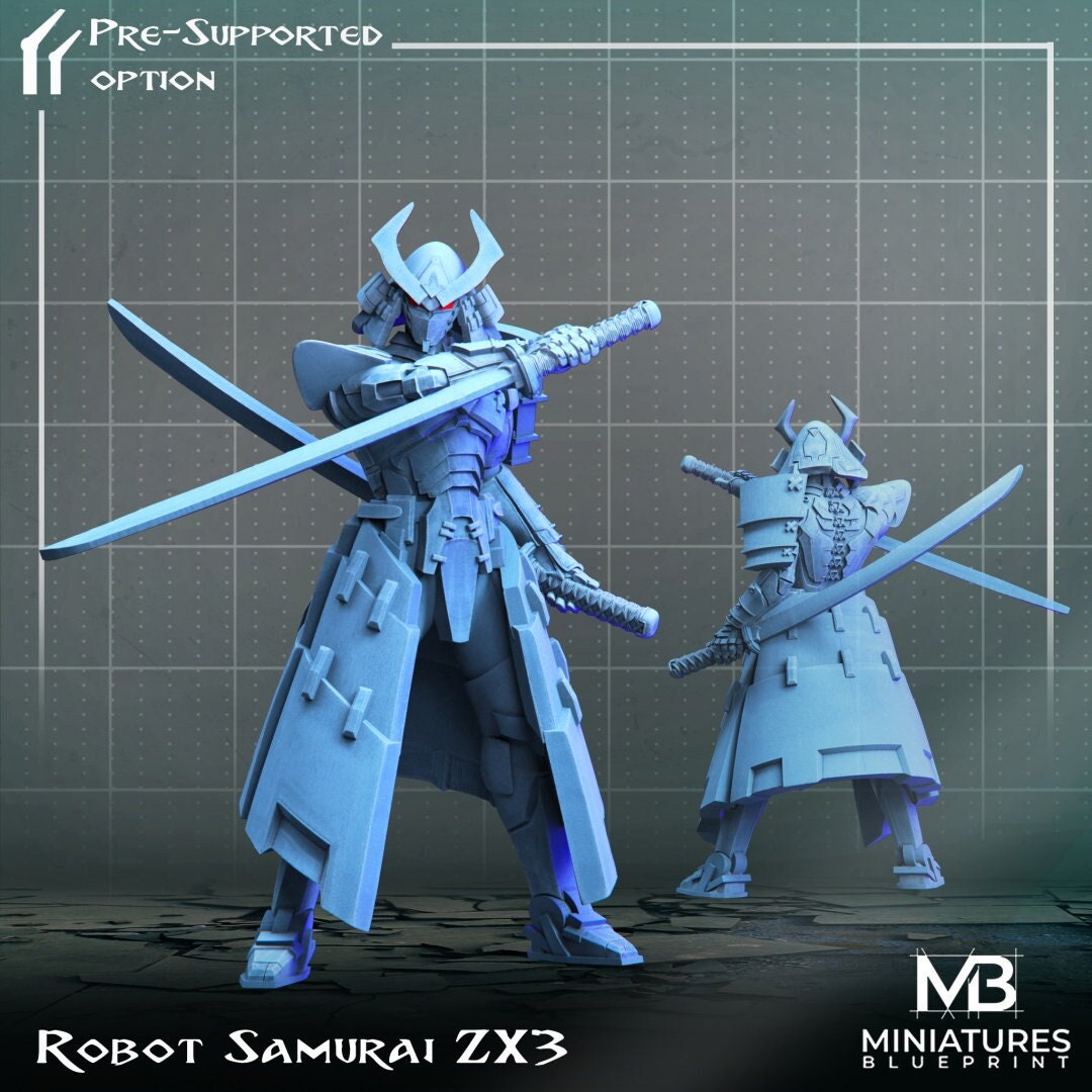 Robot Samurai (3 versions) | Miniatures Blueprint | UNPAINTED Miniature in Resin
