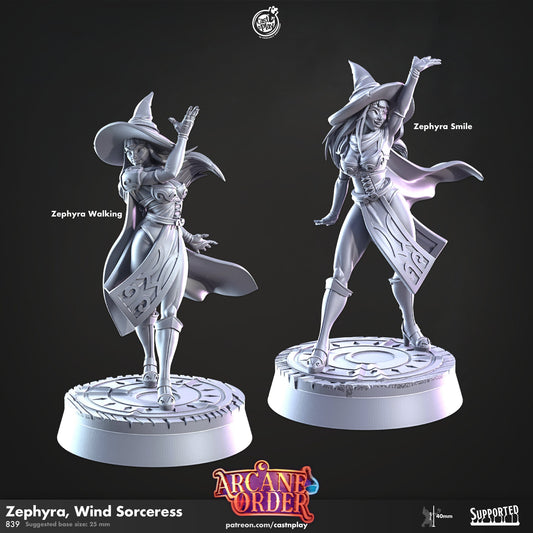 Zephyra, Wind Sorceress (2 poses) | Cast n Play | UNPAINTED Miniature in Resin