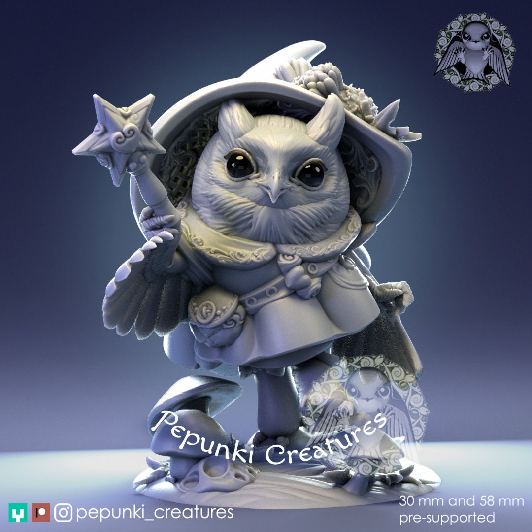 Owl Mage Lady | Pepunki Creatures | UNPAINTED Miniature in Resin
