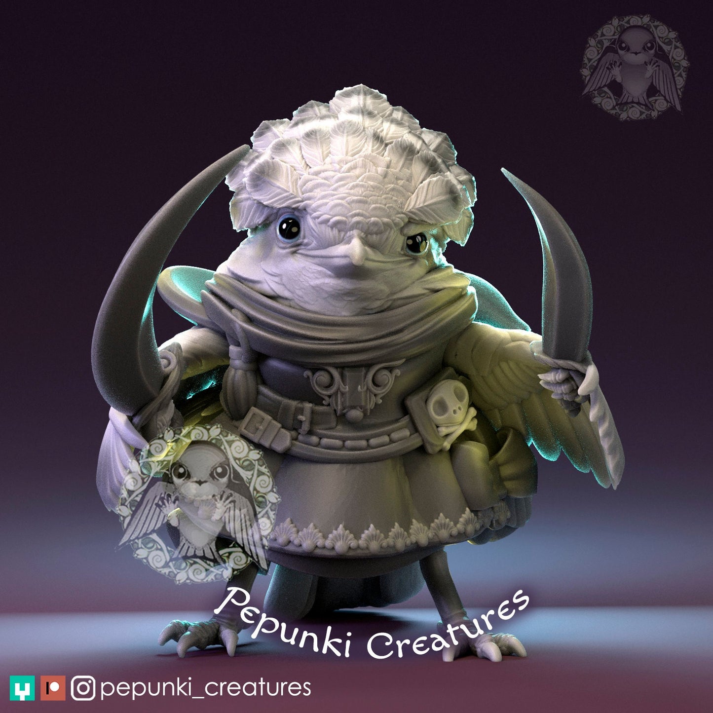 Flycatcher Lady Pirate | Scale Crested Pygmy Tyrant | Pepunki Creatures | UNPAINTED Miniature in Resin